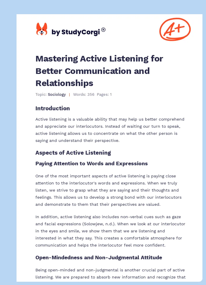 Mastering Active Listening for Better Communication and Relationships. Page 1