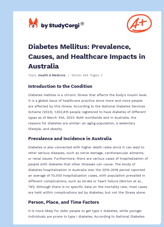 Diabetes Mellitus: Prevalence, Causes, and Healthcare Impacts in Australia. Page 1