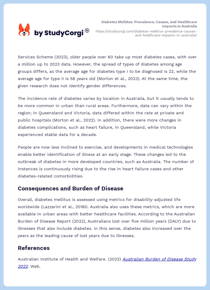 Diabetes Mellitus: Prevalence, Causes, and Healthcare Impacts in Australia. Page 2