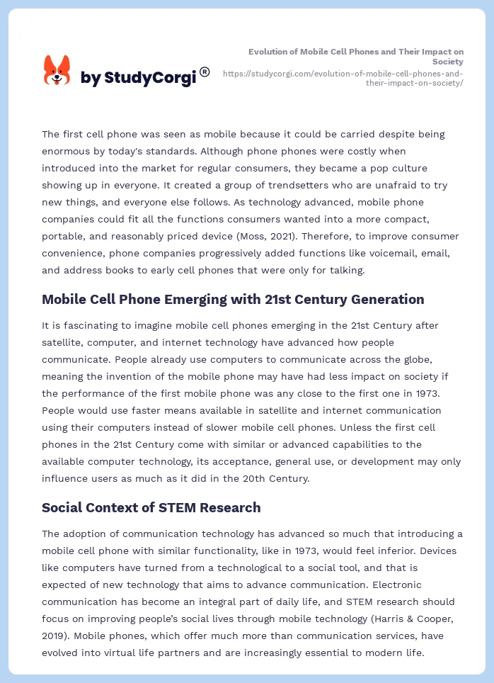 Evolution of Mobile Cell Phones and Their Impact on Society. Page 2