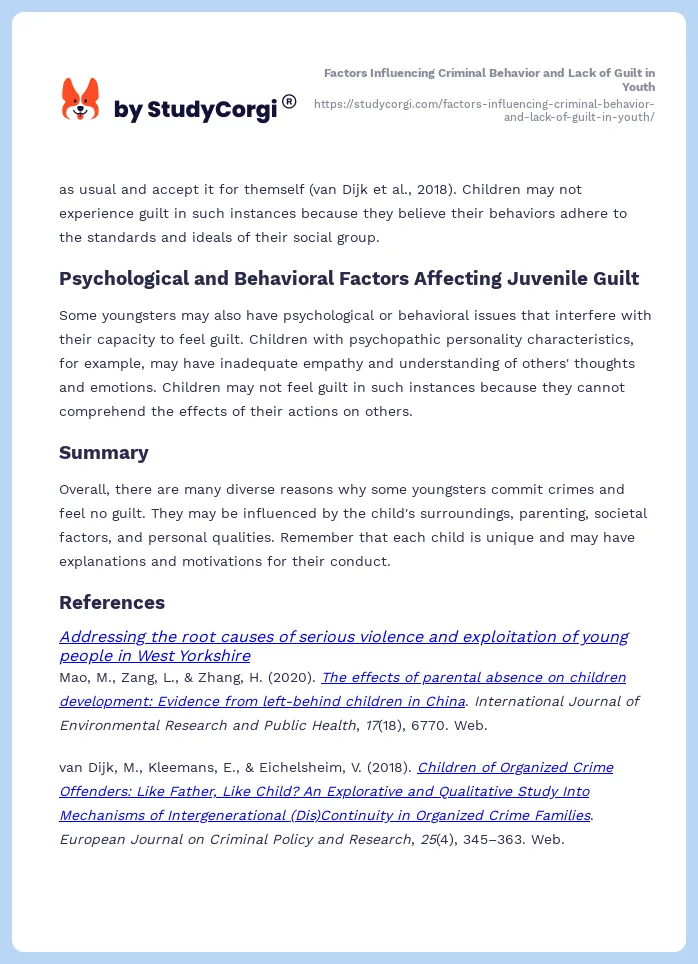 Factors Influencing Criminal Behavior and Lack of Guilt in Youth. Page 2