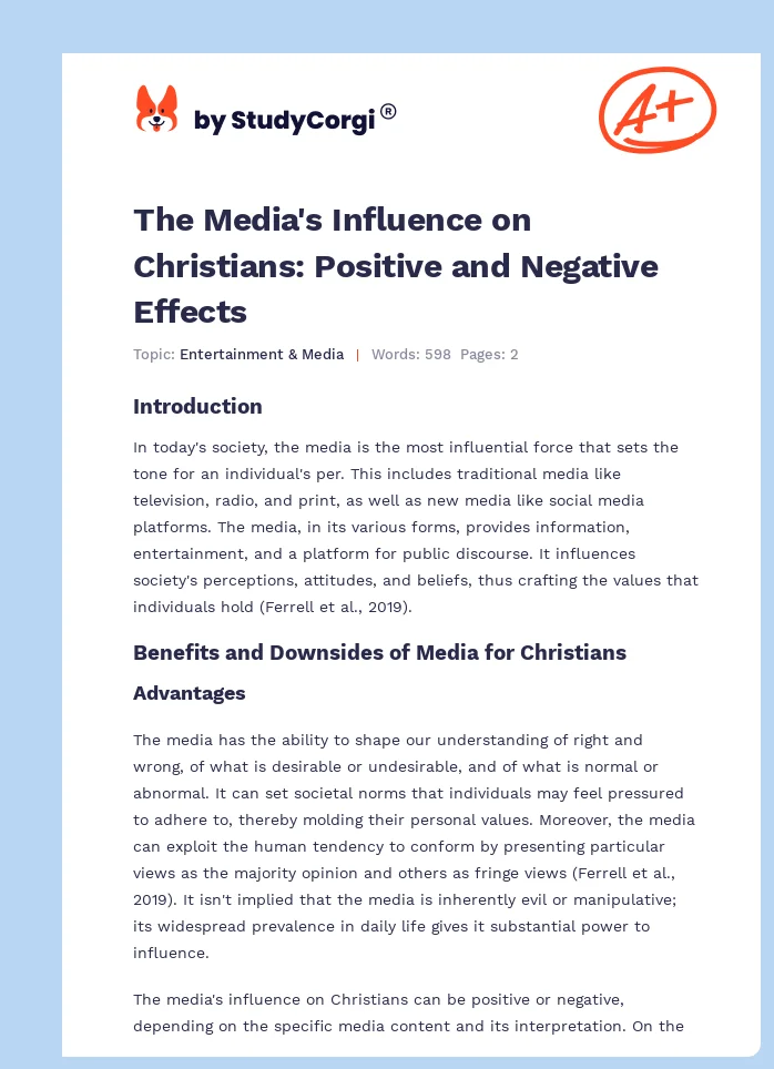 The Media's Influence on Christians: Positive and Negative Effects. Page 1