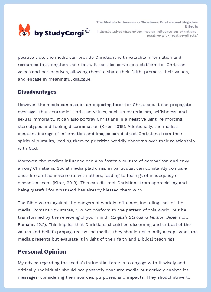 The Media's Influence on Christians: Positive and Negative Effects. Page 2