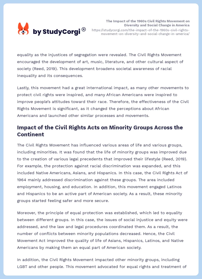 The Impact of the 1960s Civil Rights Movement on Diversity and Social Change in America. Page 2