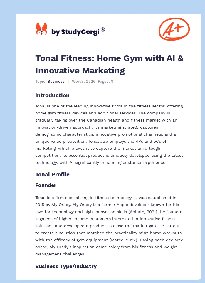 Tonal Fitness: Home Gym with AI & Innovative Marketing. Page 1