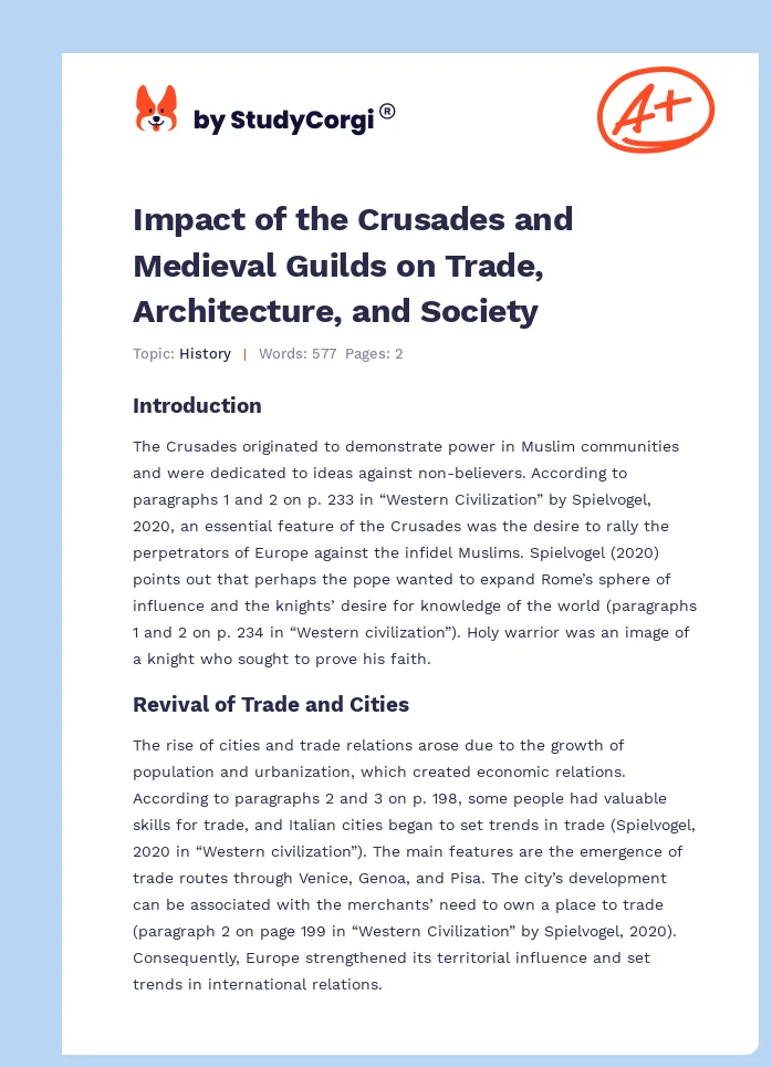 Impact of the Crusades and Medieval Guilds on Trade, Architecture, and Society. Page 1