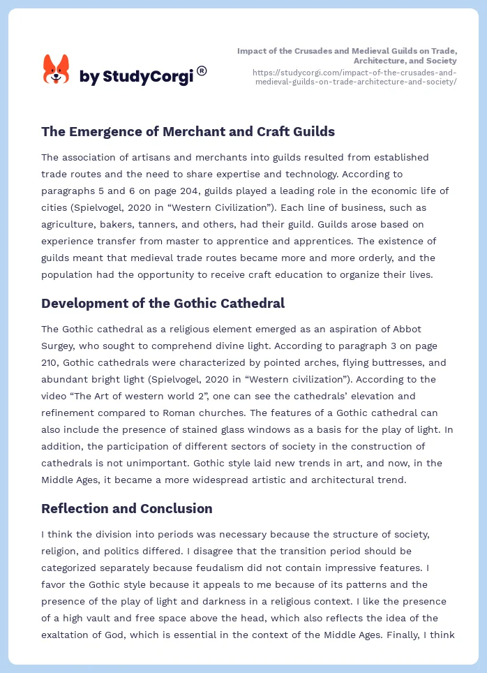 Impact of the Crusades and Medieval Guilds on Trade, Architecture, and Society. Page 2