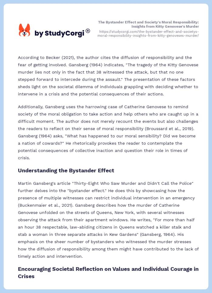 The Bystander Effect and Society's Moral Responsibility: Insights from Kitty Genovese's Murder. Page 2