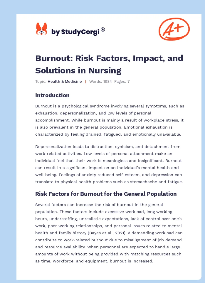 Burnout: Risk Factors, Impact, and Solutions in Nursing. Page 1