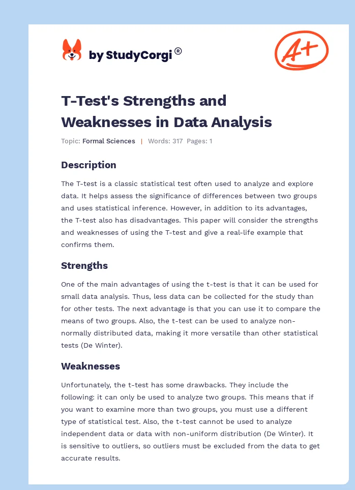 T-Test's Strengths and Weaknesses in Data Analysis. Page 1