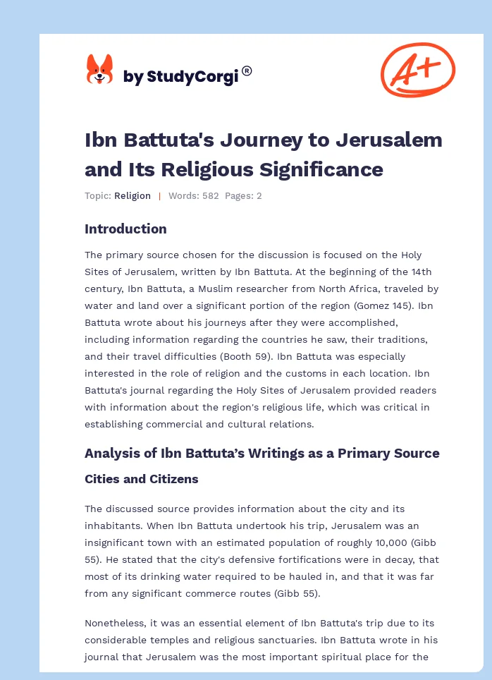 Ibn Battuta's Journey to Jerusalem and Its Religious Significance. Page 1