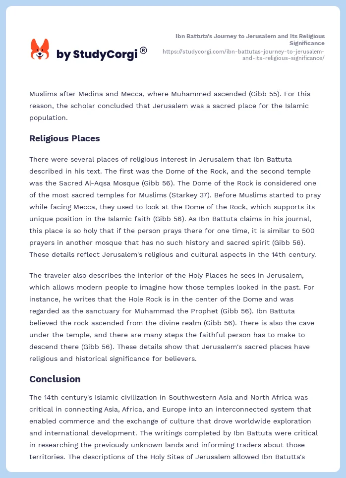 Ibn Battuta's Journey to Jerusalem and Its Religious Significance. Page 2