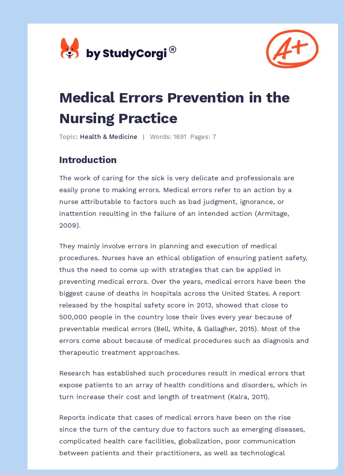 Medical Errors Prevention in the Nursing Practice. Page 1