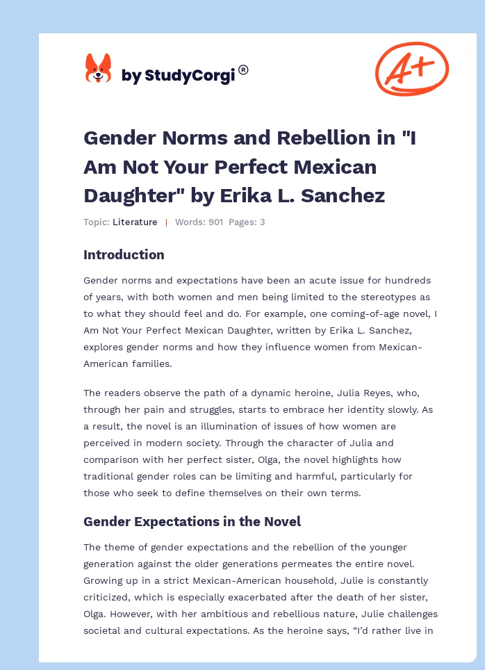 Gender Norms and Rebellion in "I Am Not Your Perfect Mexican Daughter" by Erika L. Sanchez. Page 1