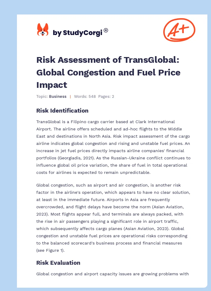 Risk Assessment of TransGlobal: Global Congestion and Fuel Price Impact. Page 1