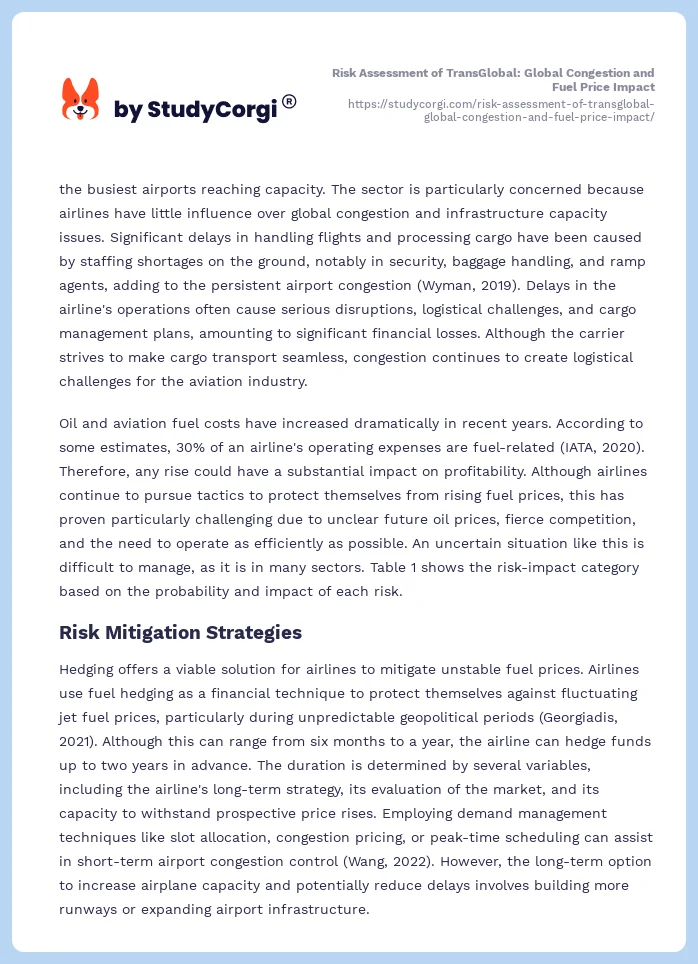 Risk Assessment of TransGlobal: Global Congestion and Fuel Price Impact. Page 2