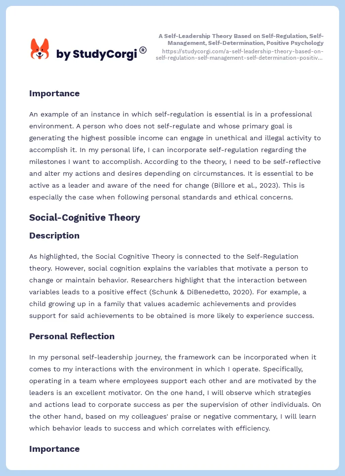 A Self-Leadership Theory Based on Self-Regulation, Self-Management, Self-Determination, Positive Psychology. Page 2