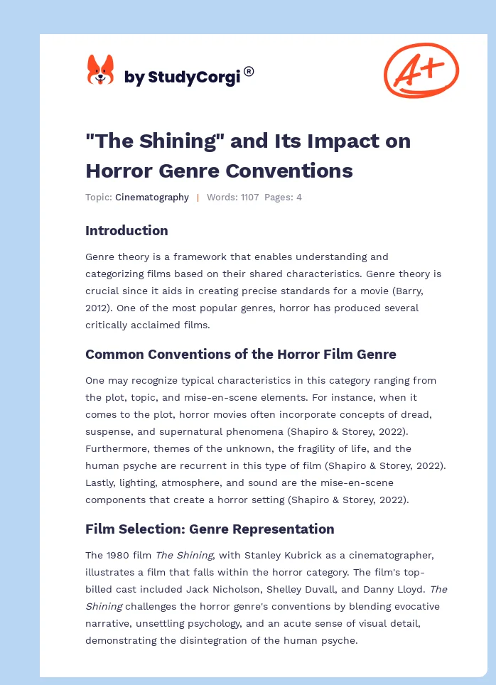 "The Shining" and Its Impact on Horror Genre Conventions. Page 1