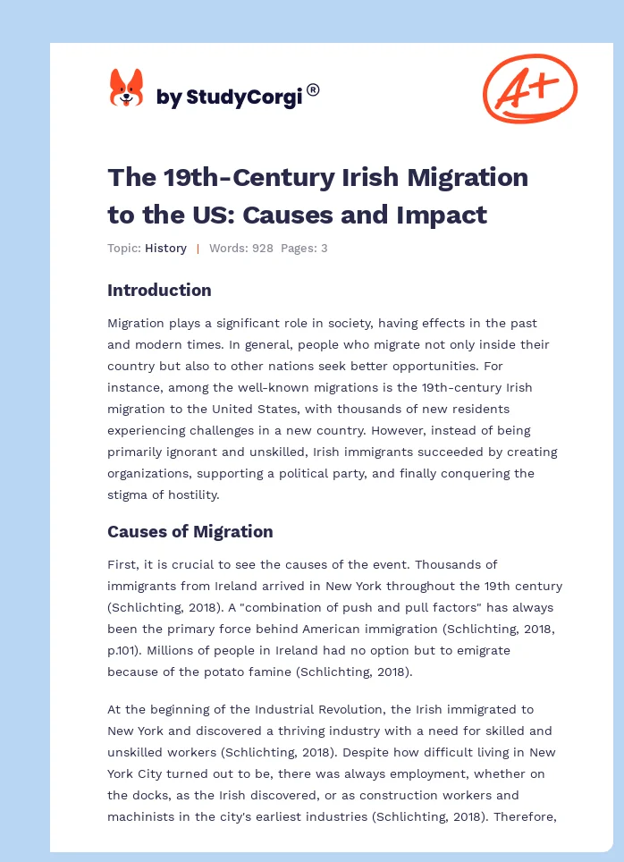 The 19th-Century Irish Migration to the US: Causes and Impact. Page 1