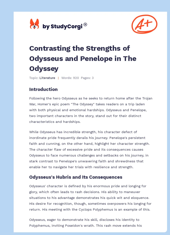 Contrasting the Strengths of Odysseus and Penelope in The Odyssey. Page 1