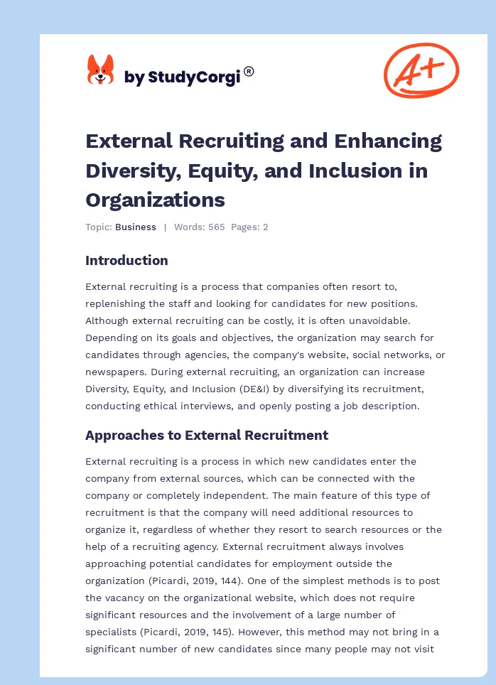 External Recruiting and Enhancing Diversity, Equity, and Inclusion in Organizations. Page 1