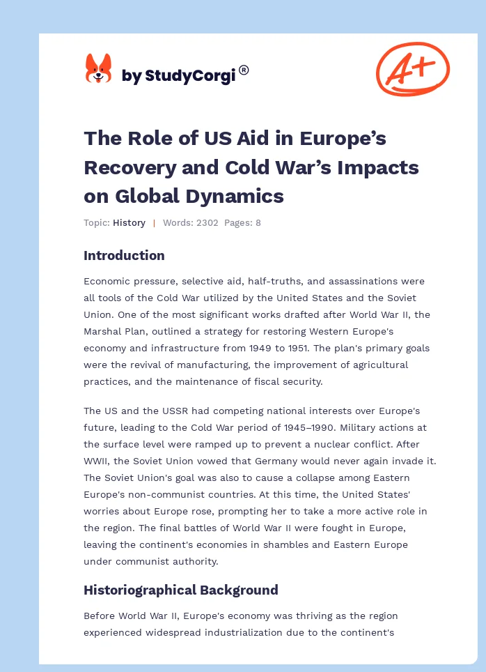 The Role of US Aid in Europe’s Recovery and Cold War’s Impacts on Global Dynamics. Page 1