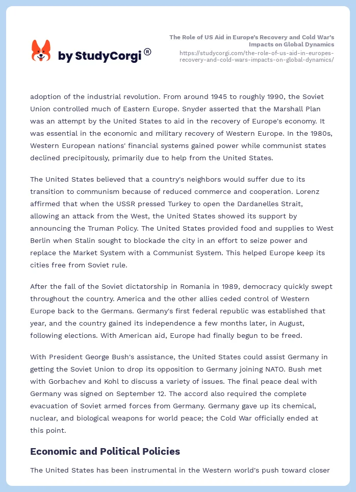 The Role of US Aid in Europe’s Recovery and Cold War’s Impacts on Global Dynamics. Page 2