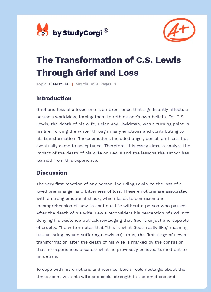 The Transformation of C.S. Lewis Through Grief and Loss. Page 1