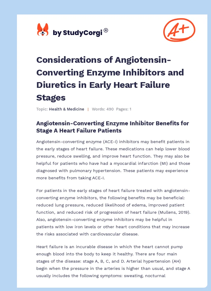 Considerations of Angiotensin-Converting Enzyme Inhibitors and Diuretics in Early Heart Failure Stages. Page 1