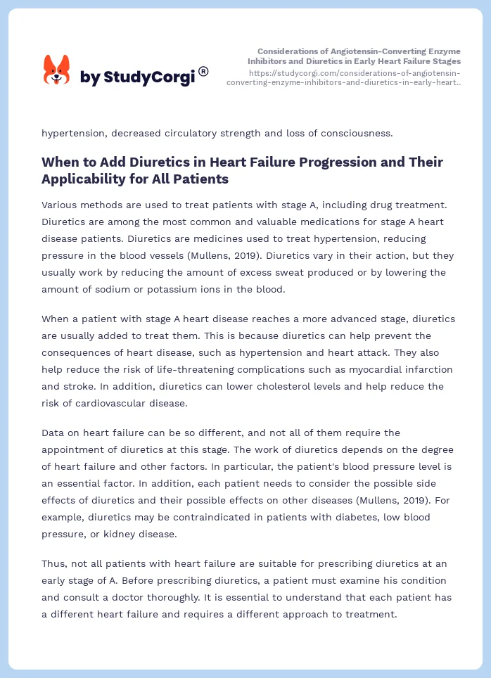 Considerations of Angiotensin-Converting Enzyme Inhibitors and Diuretics in Early Heart Failure Stages. Page 2