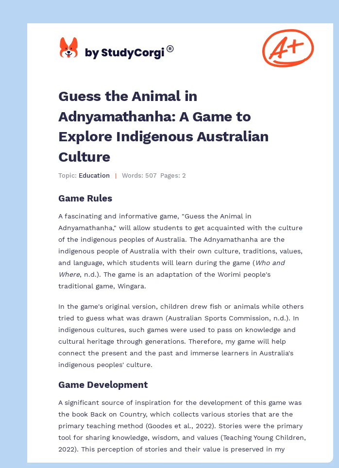 Guess the Animal in Adnyamathanha: A Game to Explore Indigenous Australian Culture. Page 1