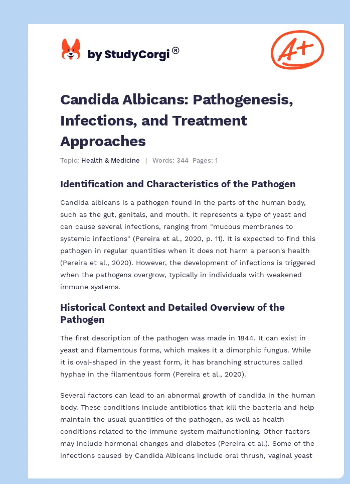 Candida Albicans: Pathogenesis, Infections, and Treatment Approaches. Page 1