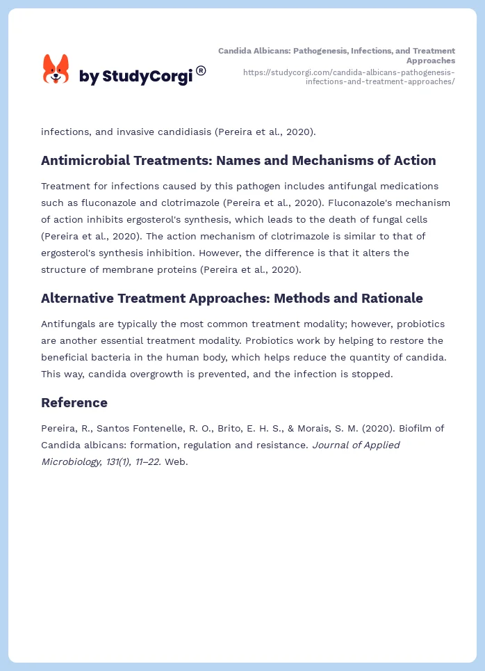 Candida Albicans: Pathogenesis, Infections, and Treatment Approaches. Page 2