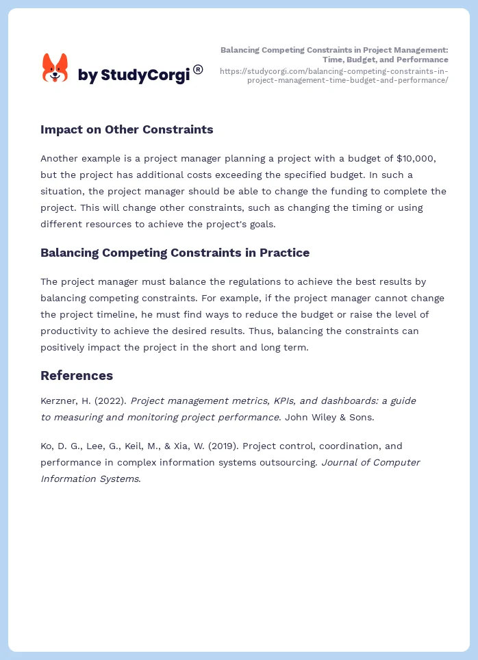 Balancing Competing Constraints in Project Management: Time, Budget, and Performance. Page 2