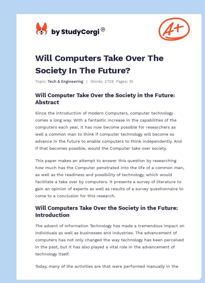 Will Computers Take Over The Society In The Future?. Page 1