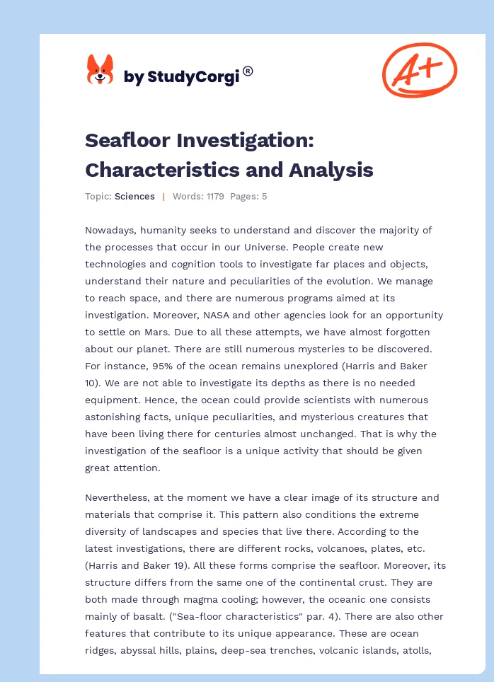 Seafloor Investigation: Characteristics and Analysis. Page 1