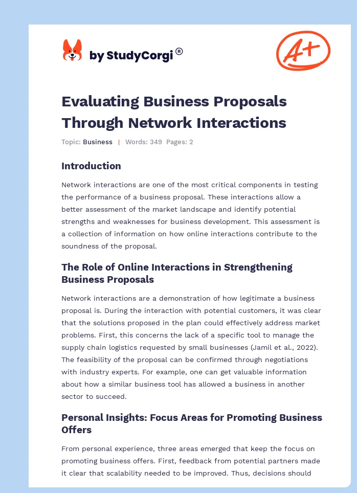 Evaluating Business Proposals Through Network Interactions. Page 1