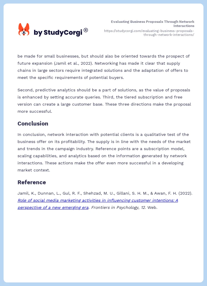 Evaluating Business Proposals Through Network Interactions. Page 2