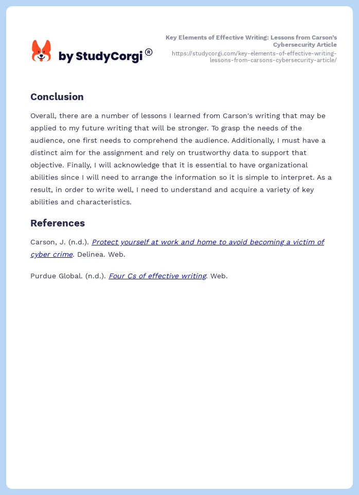 Key Elements of Effective Writing: Lessons from Carson’s Cybersecurity Article. Page 2