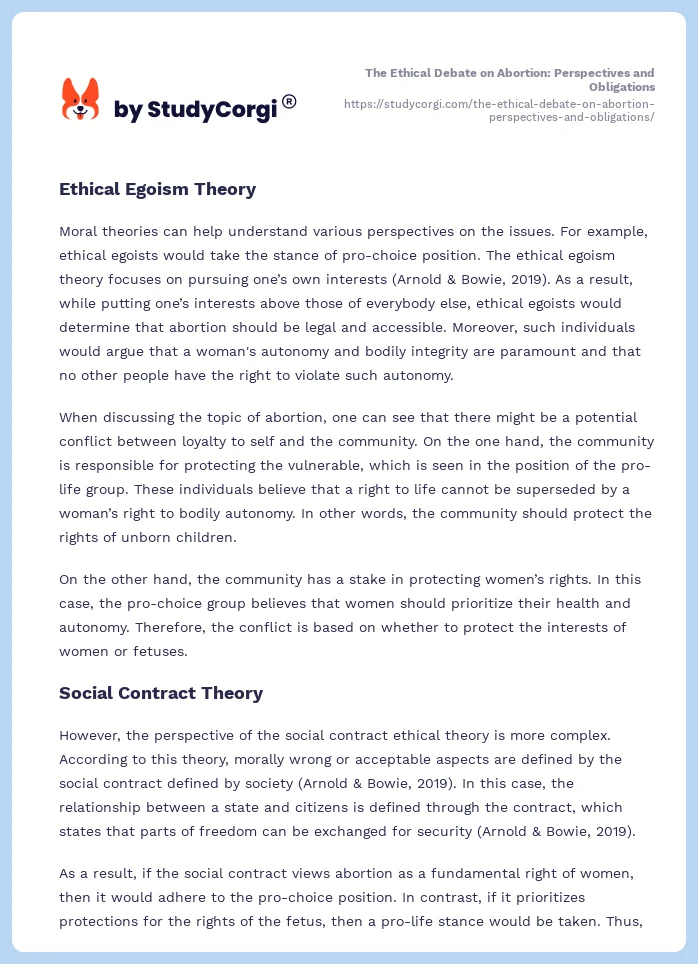 The Ethical Debate on Abortion: Perspectives and Obligations. Page 2