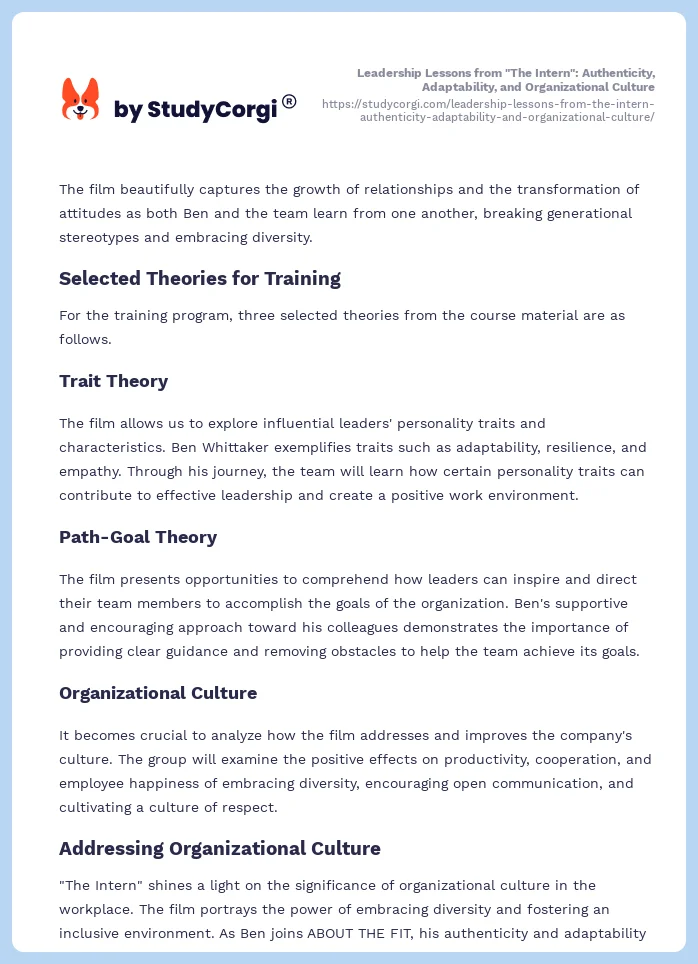 Leadership Lessons from "The Intern": Authenticity, Adaptability, and Organizational Culture. Page 2