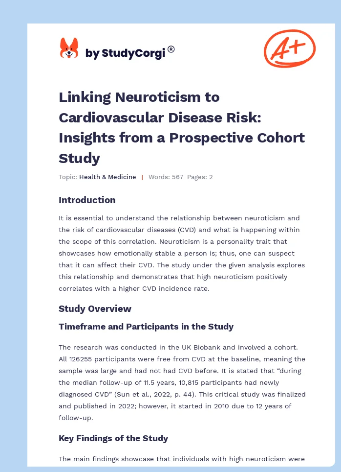 Linking Neuroticism to Cardiovascular Disease Risk: Insights from a Prospective Cohort Study. Page 1