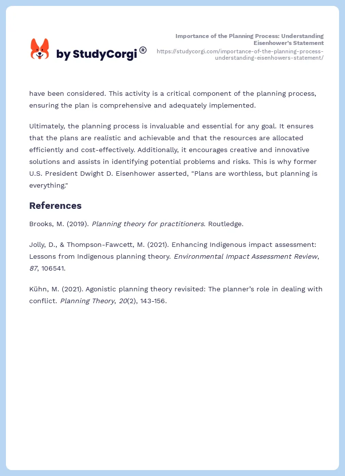 Importance of the Planning Process: Understanding Eisenhower’s Statement. Page 2