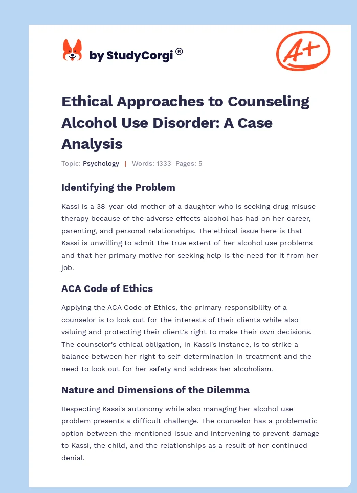 Ethical Approaches to Counseling Alcohol Use Disorder: A Case Analysis. Page 1