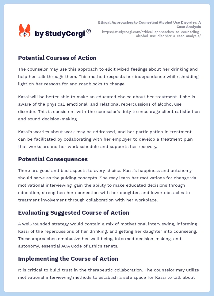 Ethical Approaches to Counseling Alcohol Use Disorder: A Case Analysis. Page 2