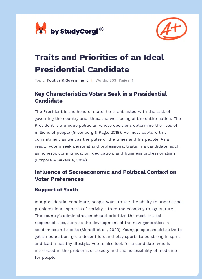 Traits and Priorities of an Ideal Presidential Candidate. Page 1