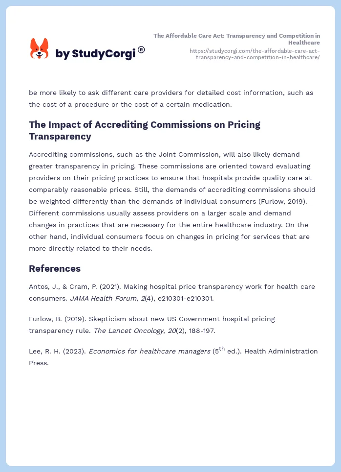 The Affordable Care Act: Transparency and Competition in Healthcare. Page 2