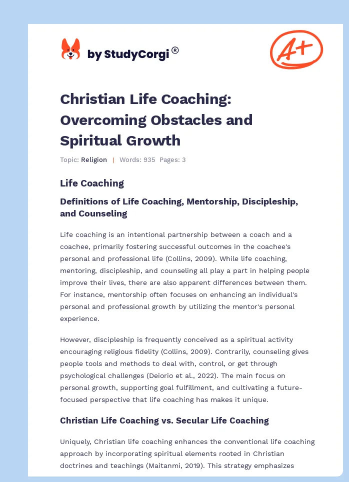 Christian Life Coaching: Overcoming Obstacles and Spiritual Growth. Page 1