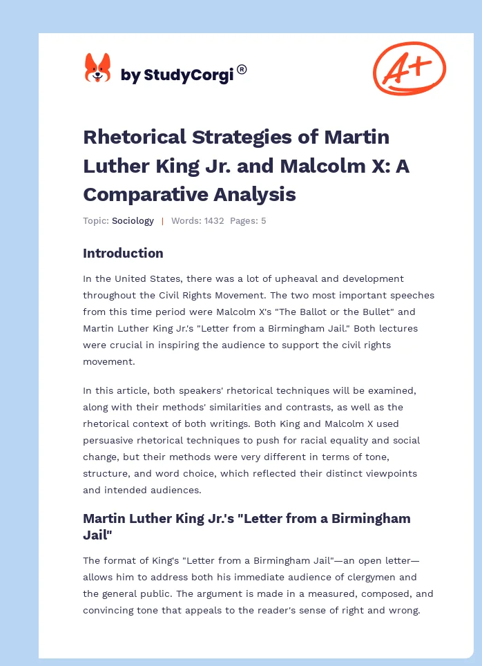 Rhetorical Strategies of Martin Luther King Jr. and Malcolm X: A Comparative Analysis. Page 1