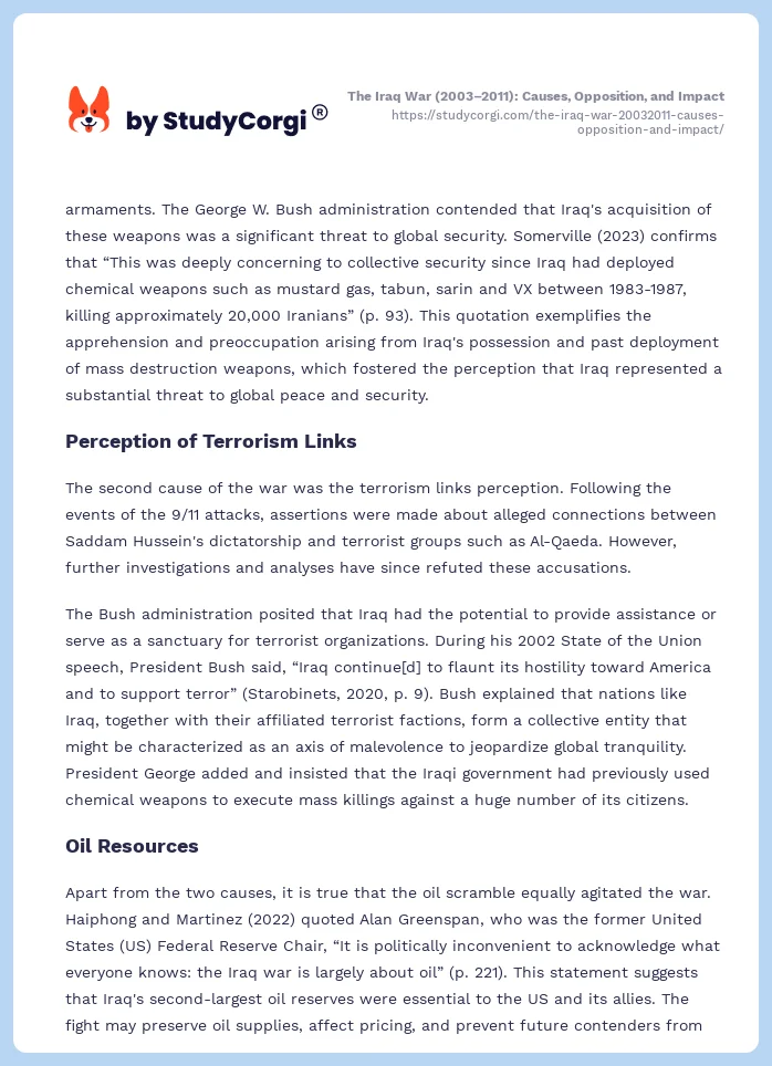 The Iraq War (2003–2011): Causes, Opposition, and Impact. Page 2